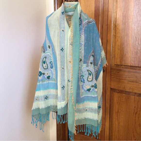 Handcrafted Shawl/Scarf, teal, boiled wool 68”x26” - Picture 1 of 10